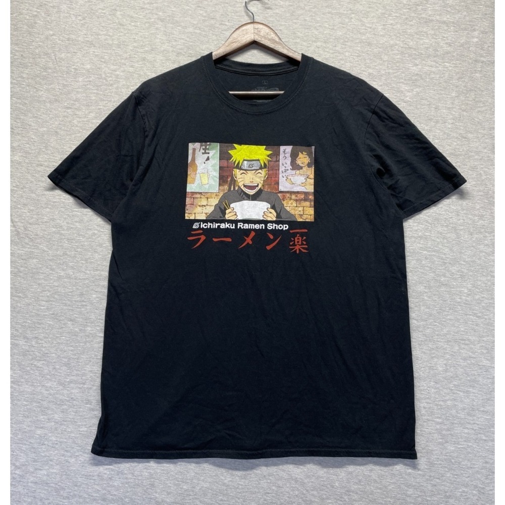 Naruto Shippuden T-Shirt Mens L Black Graphic Uzumaki Eating Ichiraku Ramen Shop
